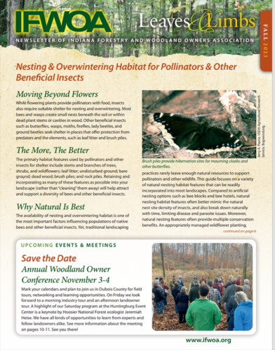 Indiana Forestry & Woodland Owners Association 2023 Fall Newsletter cover of Leaves & Limbs.