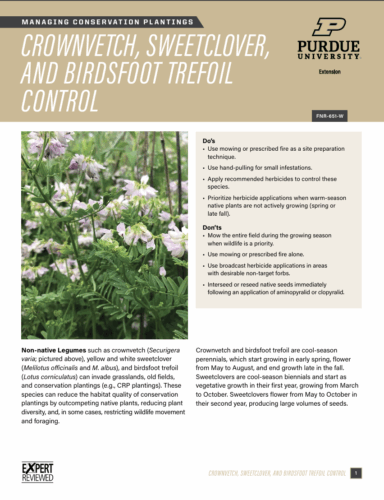 First page of Crownvetch, Sweetclover and Birdsfoot Trefoil Control publication