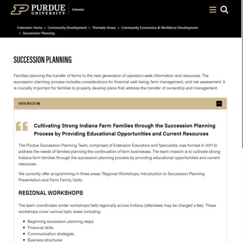 Succession Planning web page, Purdue Extension.