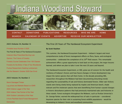 Screenshot of Indiana Woodland Steward's Website on Jan 5th, 2026.