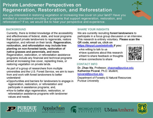 Private landowner perspectives on regeneration, restoration and reforestation flyer.