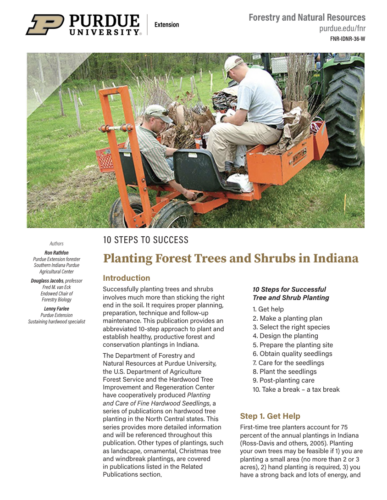 First page of the Planting Forest Trees and Shrubs in Indiana publication.