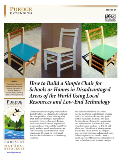 Purdue Extension publication cover with three examples of simple chair designs.