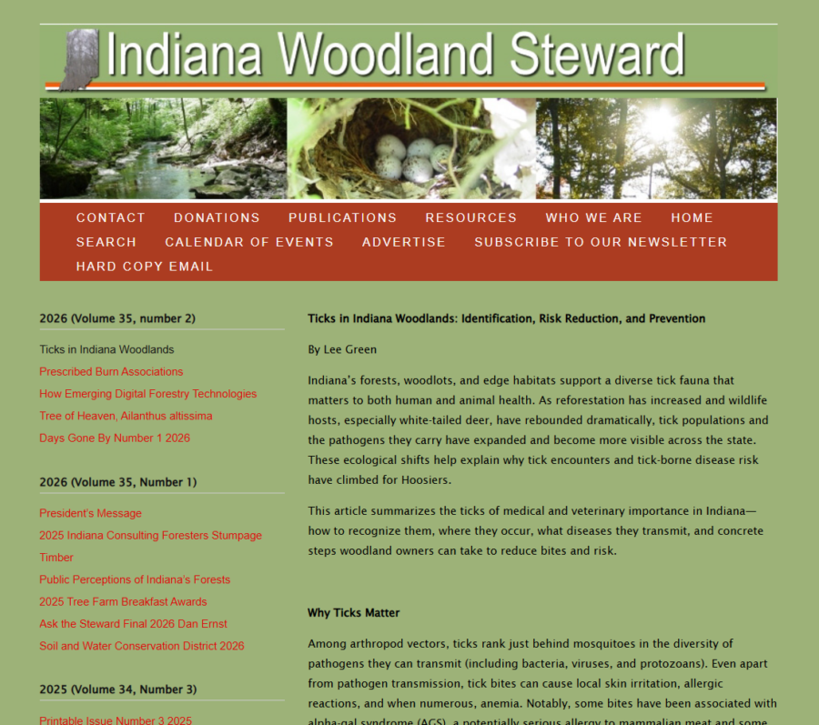 Home page of the Indiana Woodland Steward website.