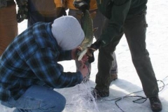 Team members ice fishing