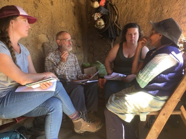 Interview with participant in Vallegrande, with research team: Brooke, Meagan and Dr. Ricardo Godoy. Photo Credit: Brooke McWherter