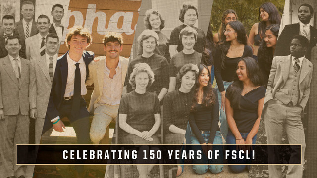 Collage of past FSCL alumni. Text overlay that reads Celebrating 150 years of FSCL.