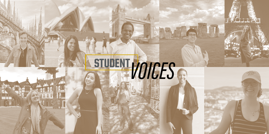 Banner showing various studnets on study abroad programs with scenic backgrounds