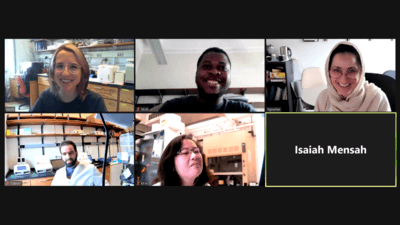 Virtual group meeting with lab members.