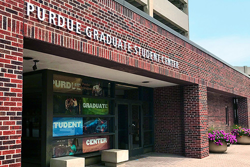 The front of the Purdue Graduate Student Center building