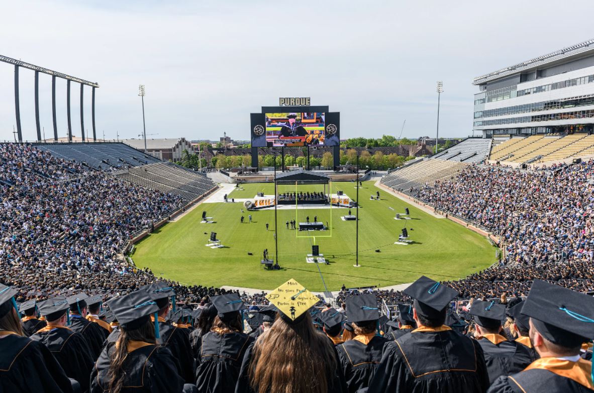 Students at Ross-Ade stadium on commencement.