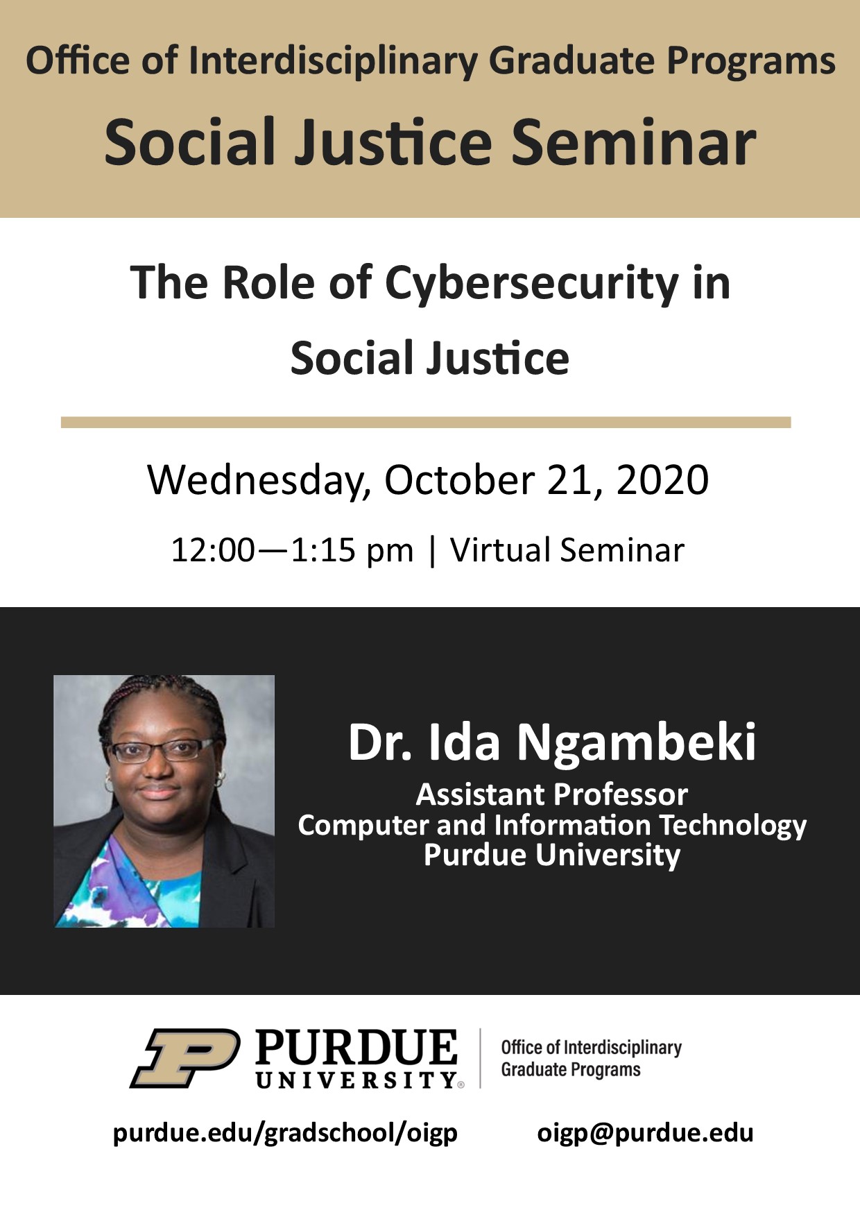 Flyer for The Role of Cybersecurity in Social Justice event
