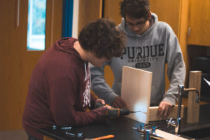 Students working with wood
