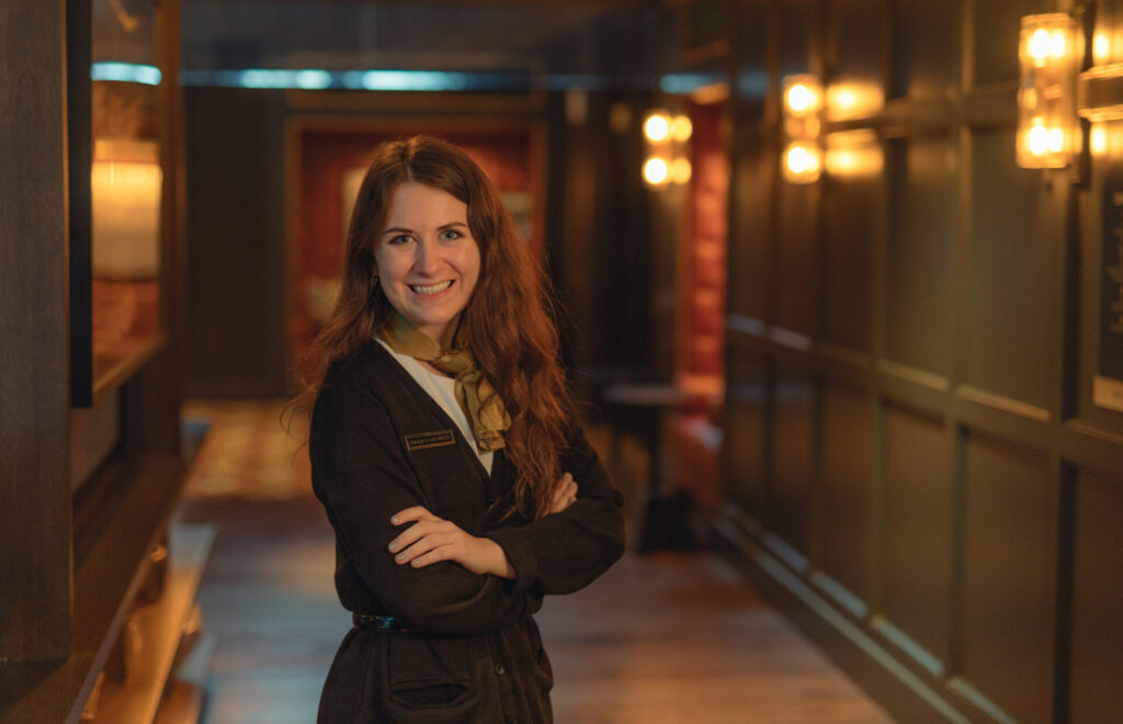 Student in Purdue Union Club Hotel for LAUNCH program