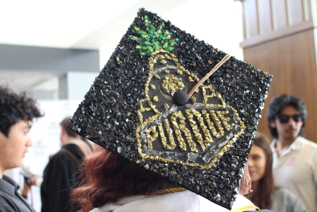 Scenes from Purdue HTM commencement and reception featuring graduates from undergraduate, master’s, and PhD programs.