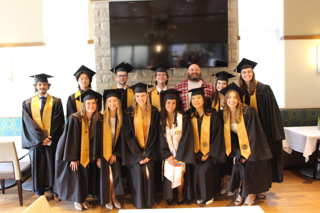 Scenes from Purdue HTM commencement and reception featuring graduates from undergraduate, master’s, and PhD programs.