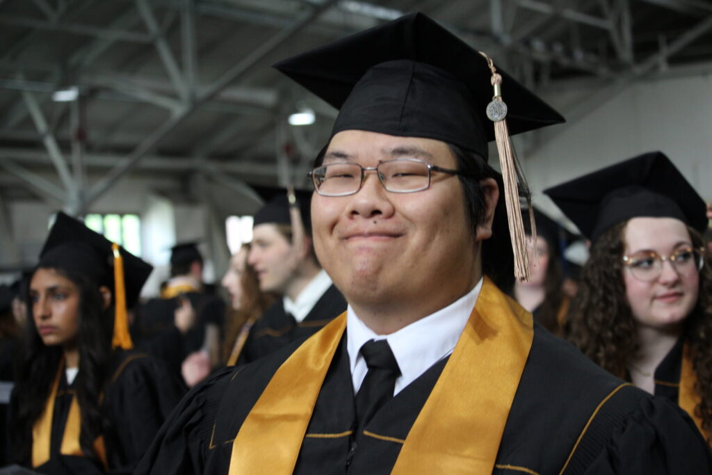 Scenes from Purdue HTM commencement and reception featuring graduates from undergraduate, master’s, and PhD programs.
