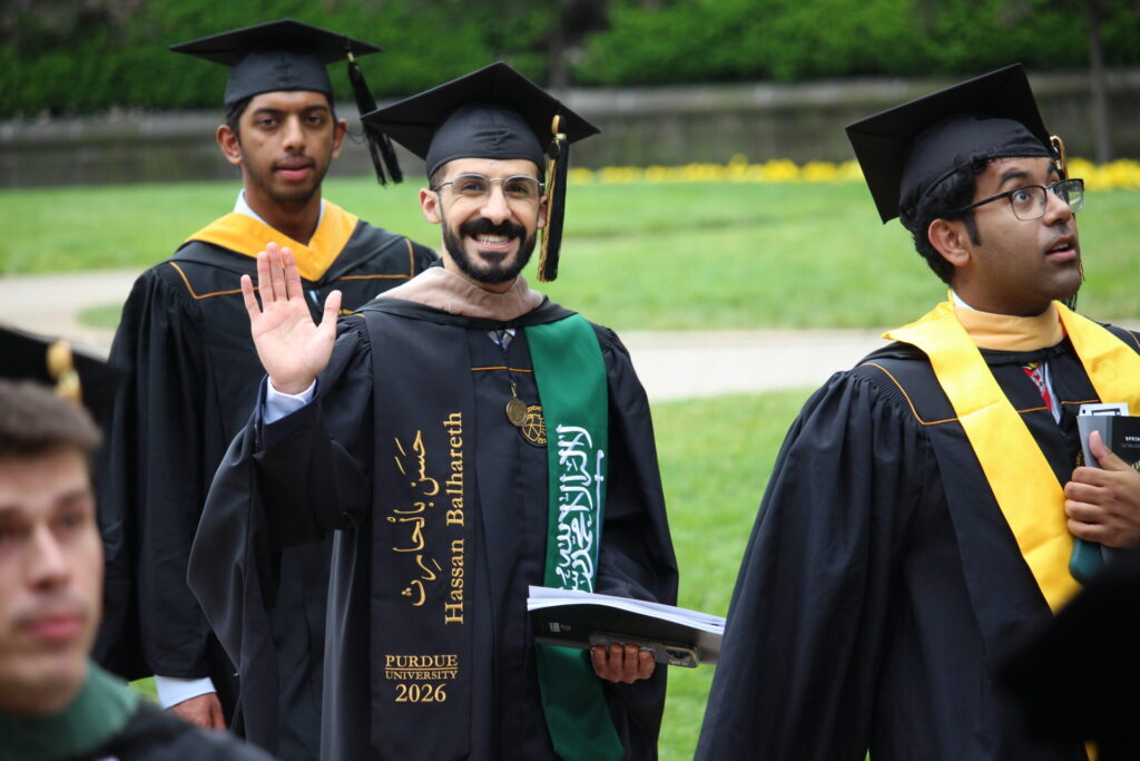 Scenes from Purdue HTM commencement and reception featuring graduates from undergraduate, master’s, and PhD programs.