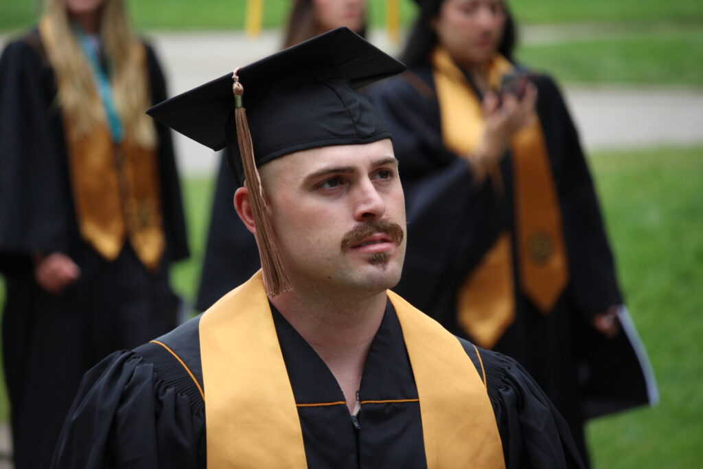 Scenes from Purdue HTM commencement and reception featuring graduates from undergraduate, master’s, and PhD programs.