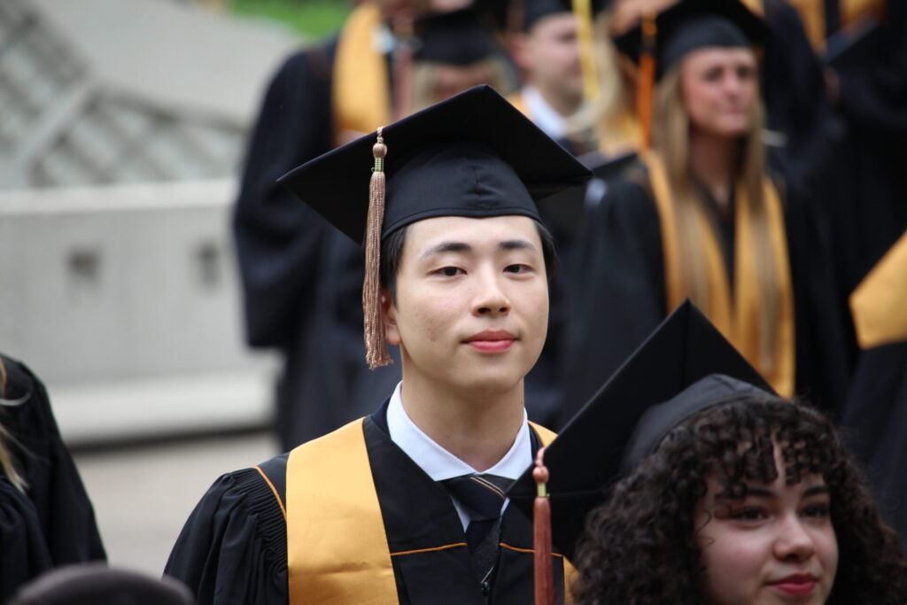 Scenes from Purdue HTM commencement and reception featuring graduates from undergraduate, master’s, and PhD programs.