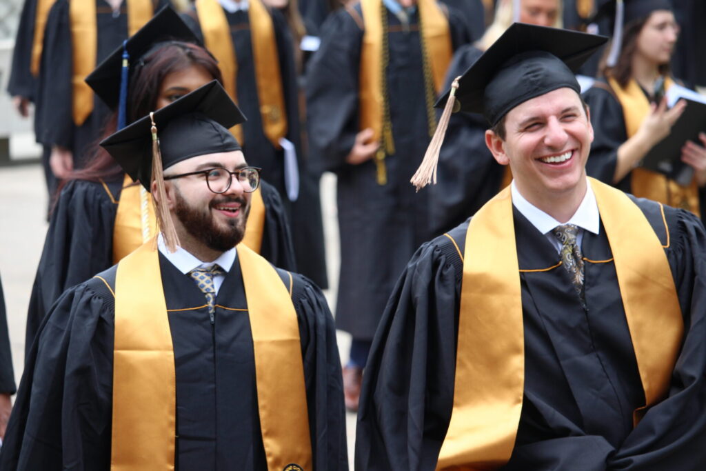 Scenes from Purdue HTM commencement and reception featuring graduates from undergraduate, master’s, and PhD programs.