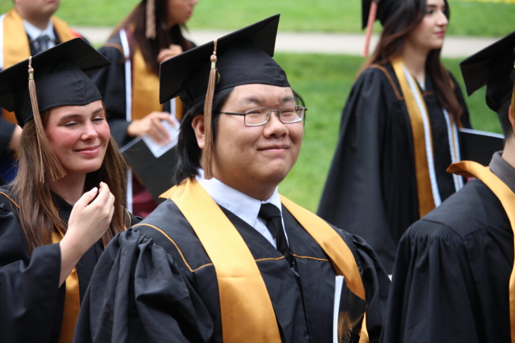 Scenes from Purdue HTM commencement and reception featuring graduates from undergraduate, master’s, and PhD programs.