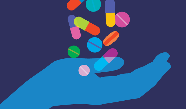 hand illustration with many pills