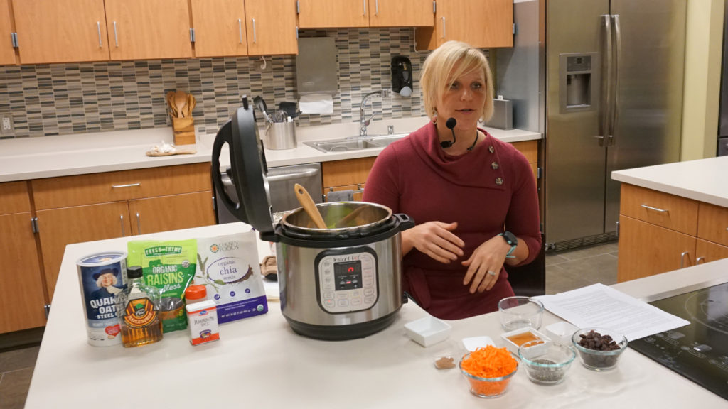 Facebook Live demonstration for making Carrot Cake Steel Cut Oatmeal in an electric pressure cooker.