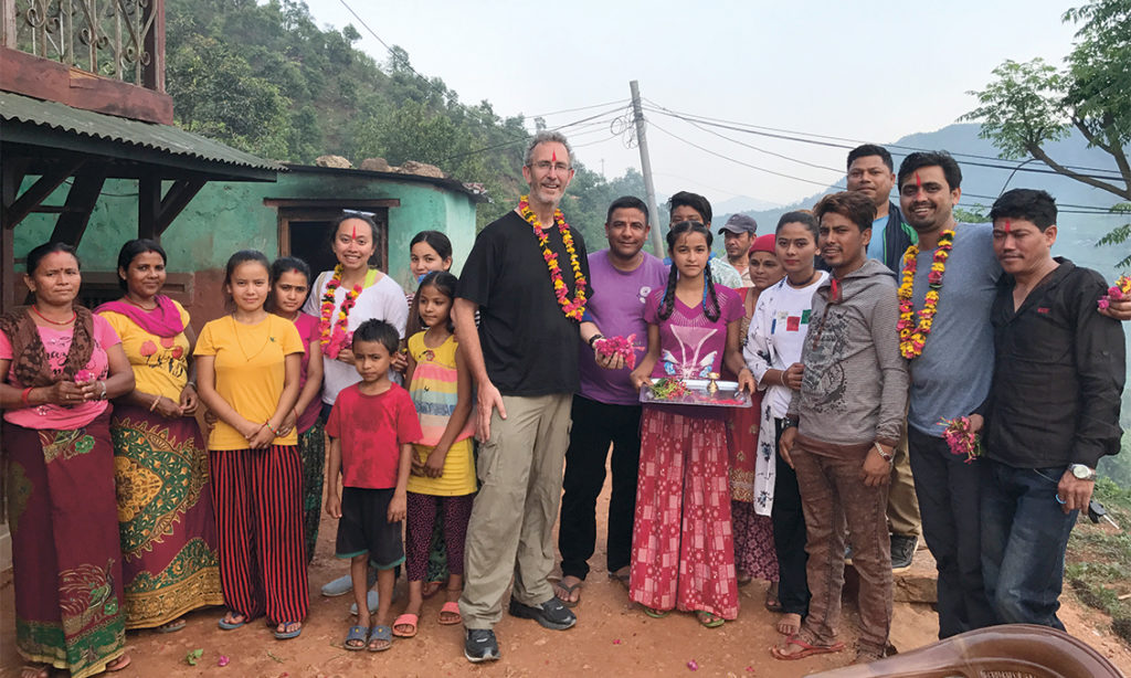 Professor Jonathon Day, leader of sustainable tourism projects, at a welcome ceremony in Nepal 