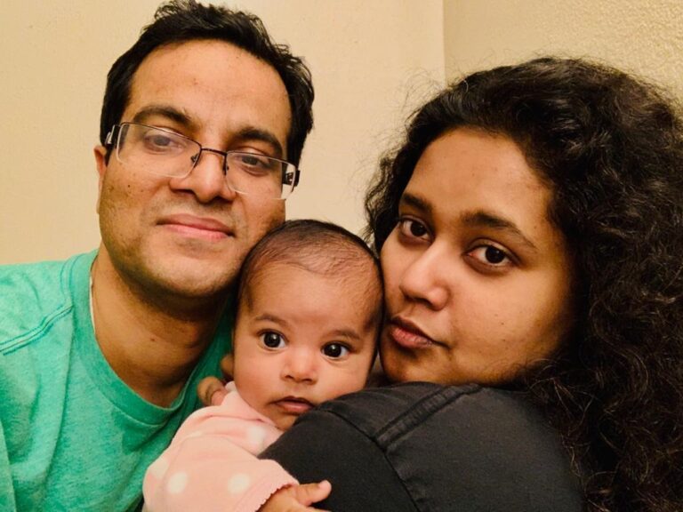 Amity Saha and Sabyasachy Mistry with daughter Krittika. Photo provided.