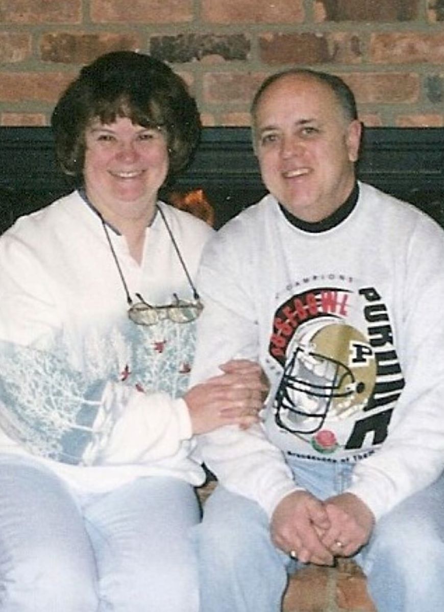 Roger and Vicki pose for a photo together before the 2001 Purdue Rose Bowl football game.