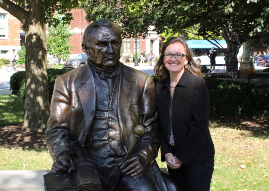 Laura Murray-Kolb and John Purdue statue