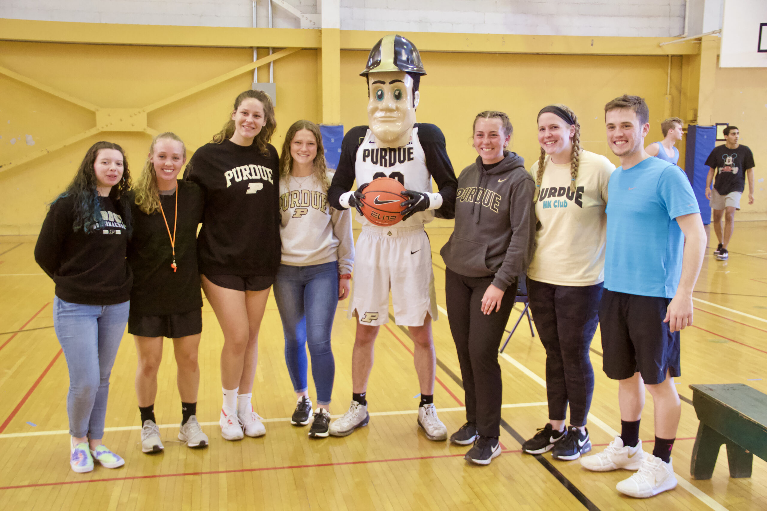 HK Club members pose for a picture with Purdue Pete.