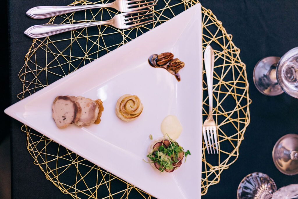 A plate of appetizers from above