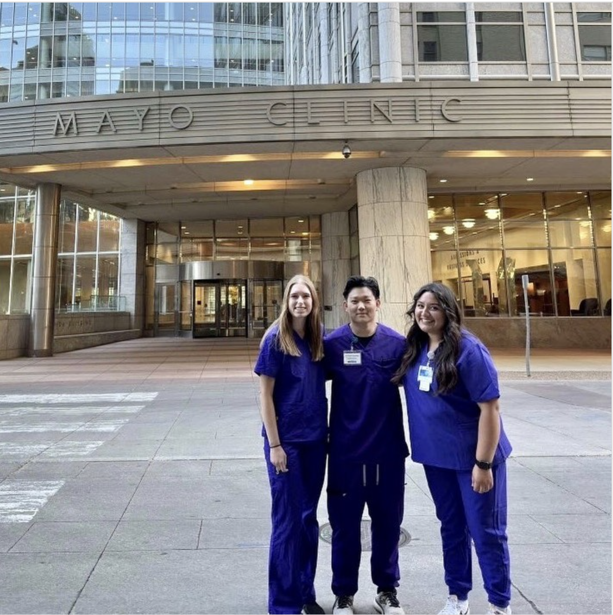 Itzel Santos stands with fellow Purdue nursing students in front of the Mayo Clinic in Rochester, Minnesota.
