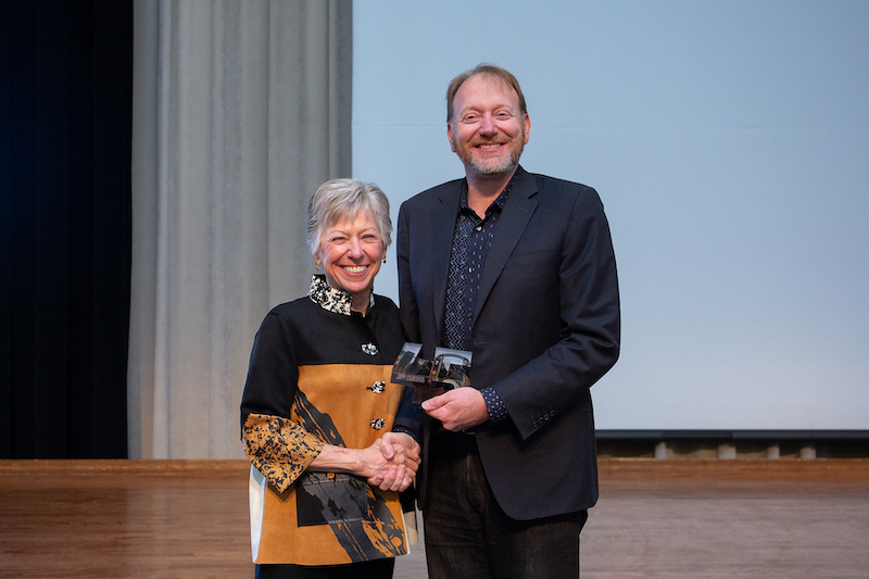 Professor Christine Ladisch and Purdue Provost Patrick Wolfe pose for a picture.