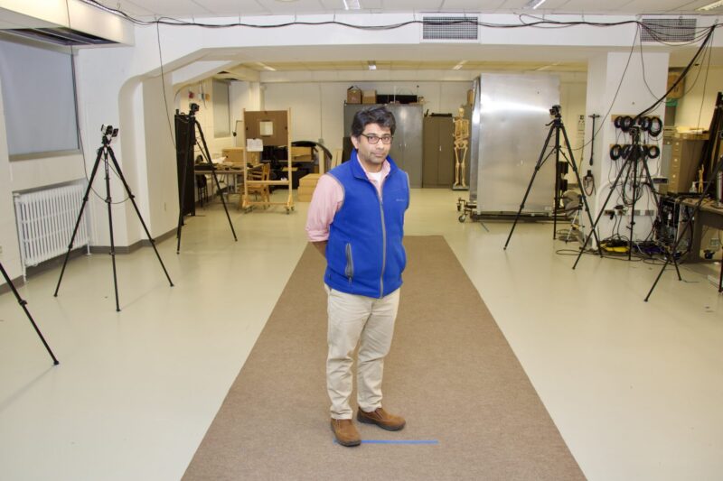 Satya Ambike stands in the Purdue Health and Kinesiology Biomechanics Lab.