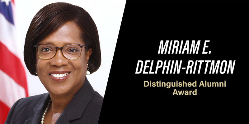 Headshot and text that says "Miriam E. Delphin-Rittmon, Distinguished Alumni Award"