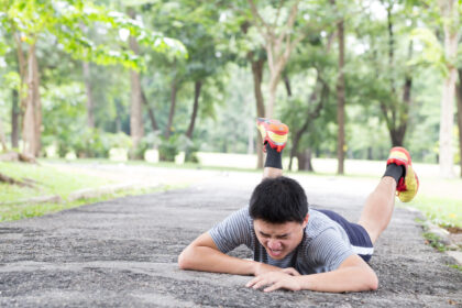 Sport accident injury. stumble and fall while jogging