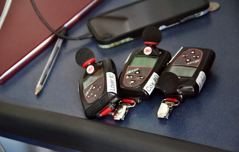 A close up shot of audio recorders named after Purdue men's basketball players.