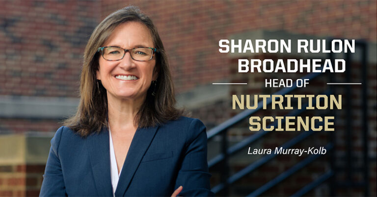 Laura Murray-Kolb headshot with the words "Sharon Rulon Broadhead Head of Nutrition Science, Laura Murray Kolb" next to it.