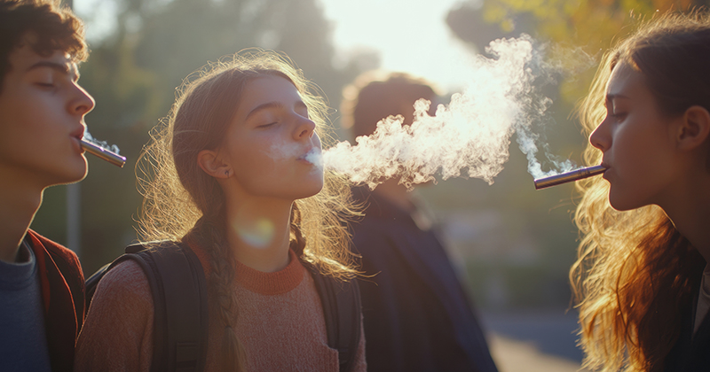 A stock image of middle school-aged children using vaping devices