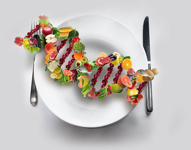 Fruits and Veggies in DNA shape on a plate