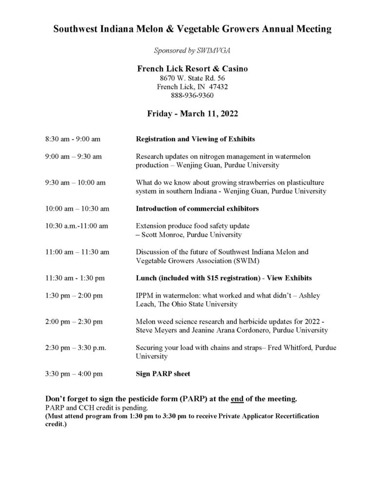 Agenda for Southwest Indiana Melon and Vegetable Growers’ Annual Meeting 