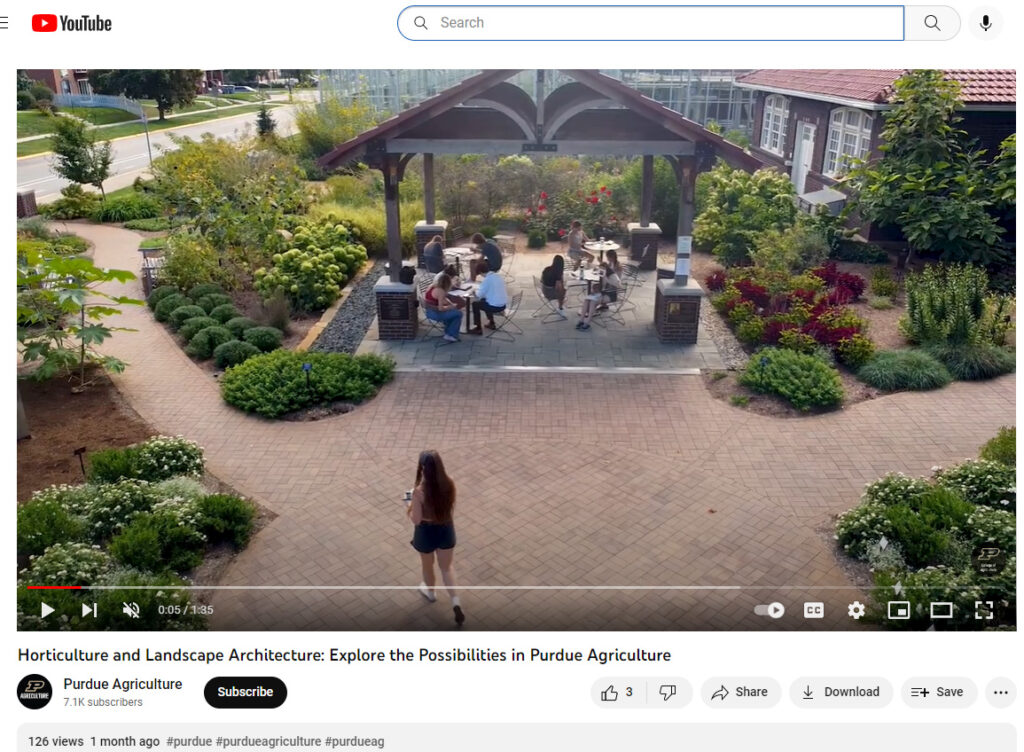 Screenshot of YouTube Video, when drone video flying over Jules Janick Horticulture Garden.