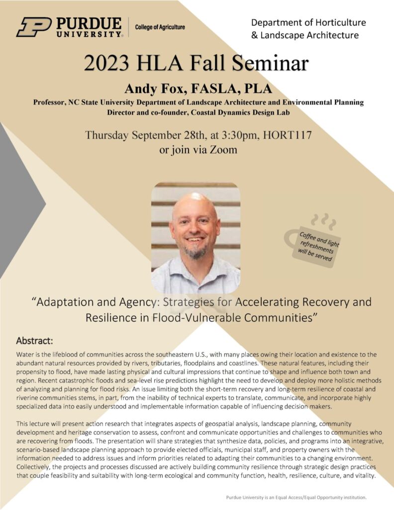 Flyer for 2023 HLA Fall Seminar: Andy Fox, FASLA, PLA.