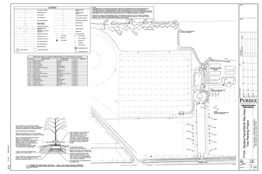 The planting plan for the Student Farms/North Rec Area Tree PLanting Project.