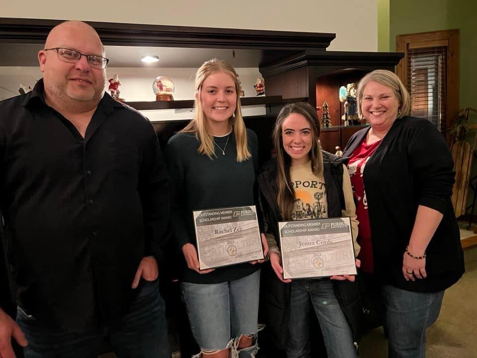 Rachel Zelt and Jenna Cords, recipients of the Les Hafen Scholarship, with Kyle Daniel and Dr. Kathryn Orvis.