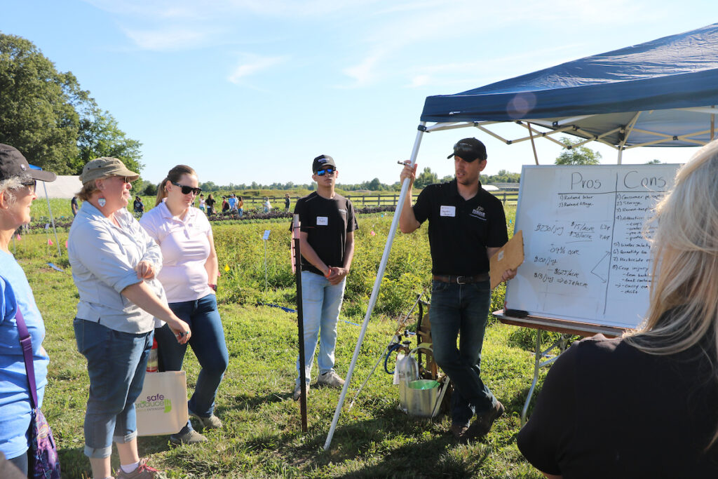 Stephen Meyers presenting outside at the Purdue Small Farm Education Field Day at the Purdue Student Farm.