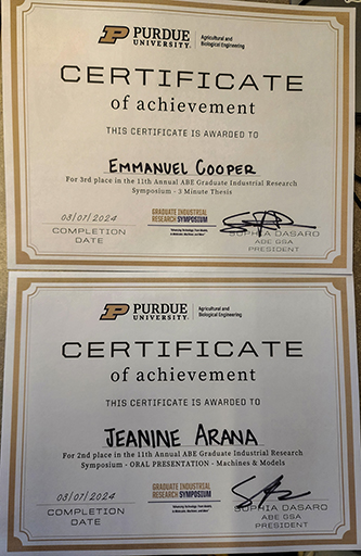 Emmanuel Cooper's and Jeanine Arana's Certificate of Achievements